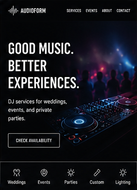 Screenshot of the Audioform example website