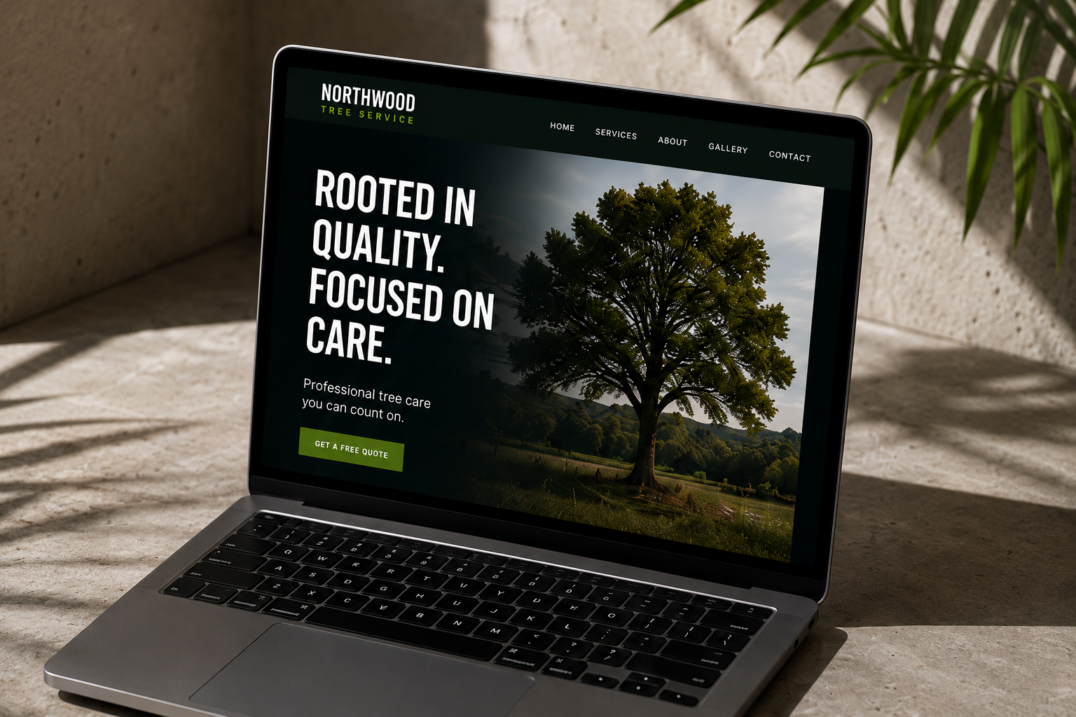 Laptop showing a professional tree service marketing website
