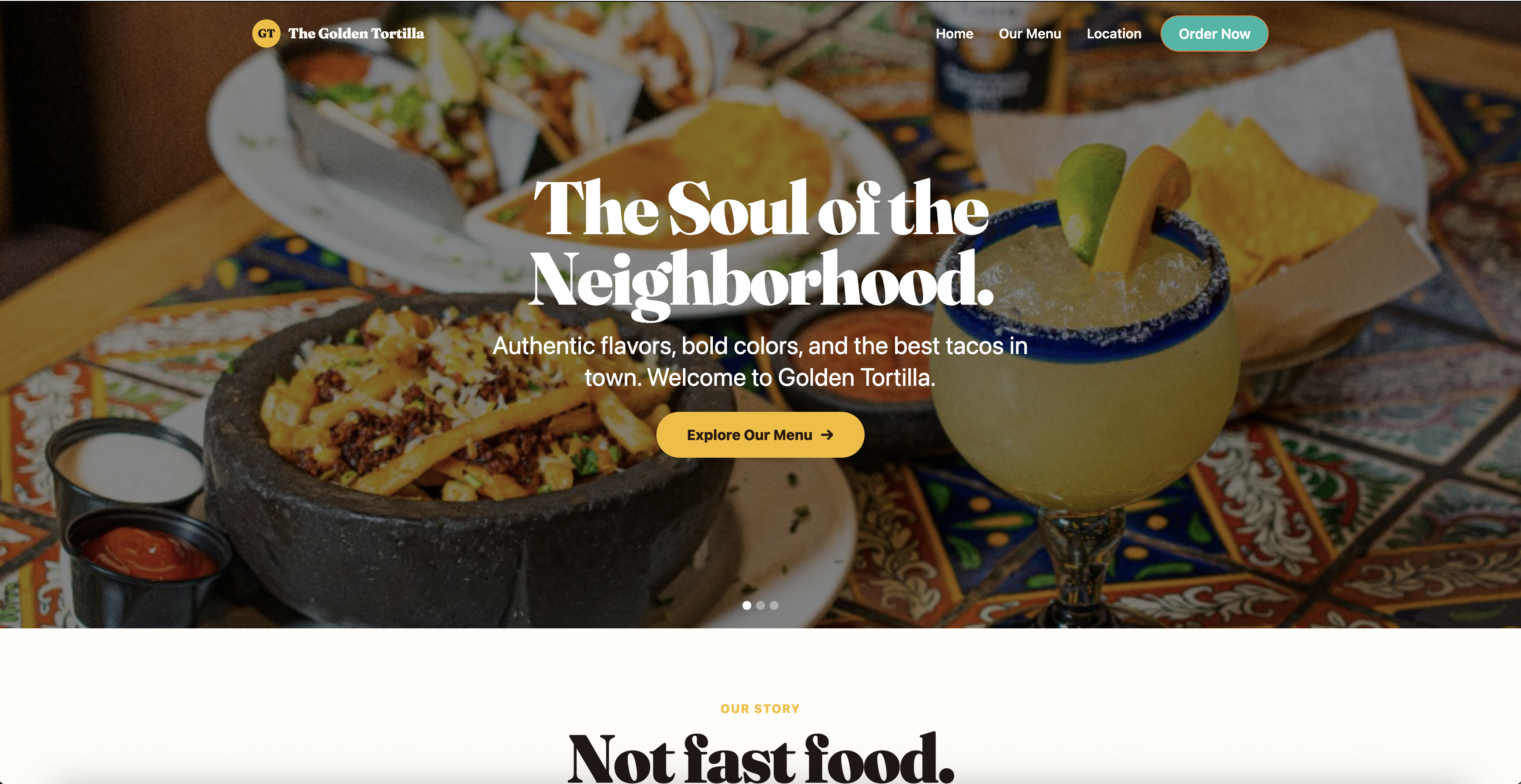 Screenshot of The Golden Tortilla taco shop demo website